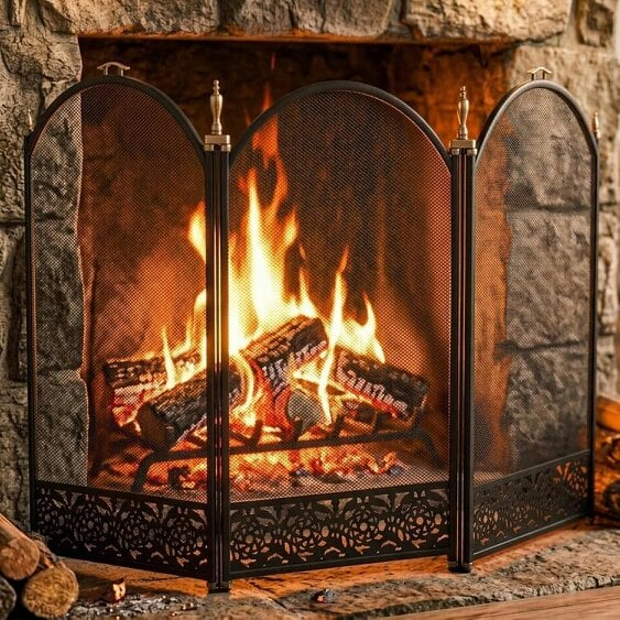 Heavy Duty Steel 3 Panel Folding Fireplace Guard