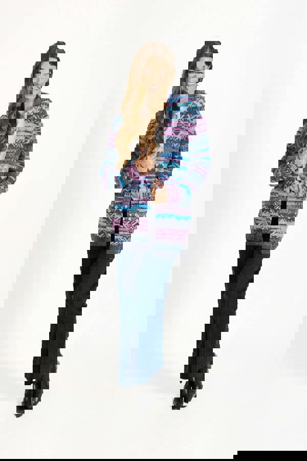 Aztec Print Pocket Detail Longline Cardigan