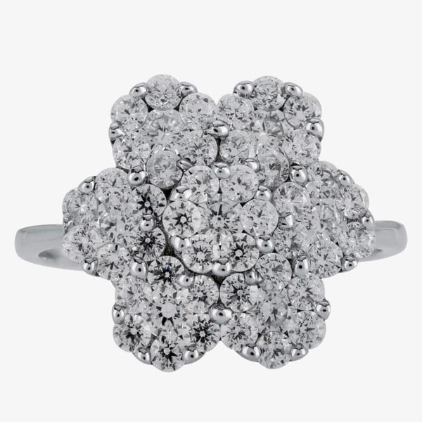 T. H. Baker Silver Clear Flower Cubic Zirconia Cluster PJR0218-CZ-L
