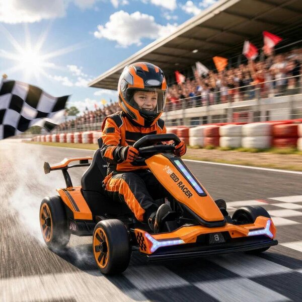 24V Electric Go Kart for Kids 6-12 Years with Drift Mode, Adjustable Seat, 3 Speed, Slow Start, Orange