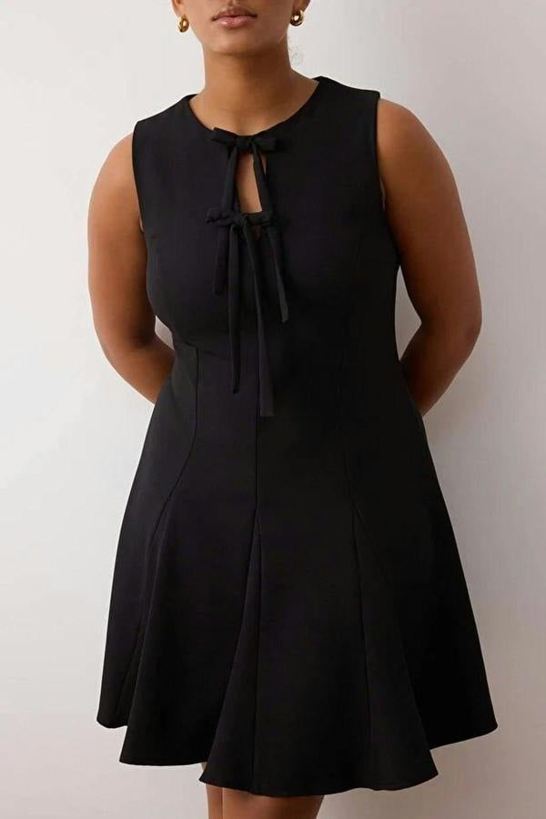 WOVCOR A-Line Mini Woven Plus Size Dress with Bow