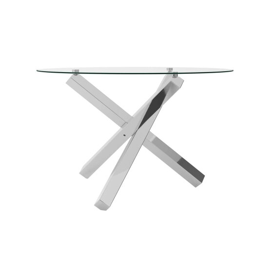 Wyld Haus San Sebastian Clear Glass and Silver Metal Round Dining Table 4 Seater