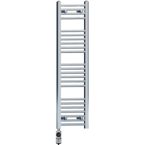 MYHOMEWARE 300 x 1200 mm Chrome Electric Bathroom Towel Rail Radiator Heater With AF Thermostatic Electric Element Pre-Filled