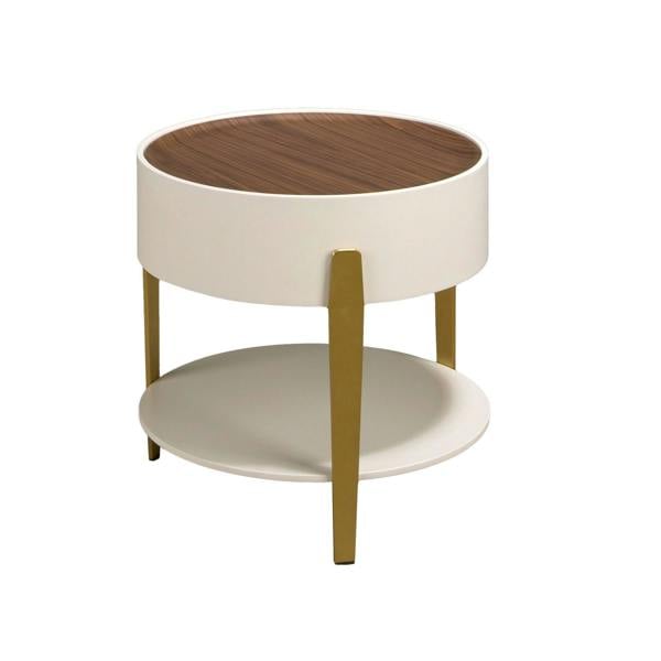 Angel Cerdá Round corner table walnut, beige wood and gold-plated polished steel 2150