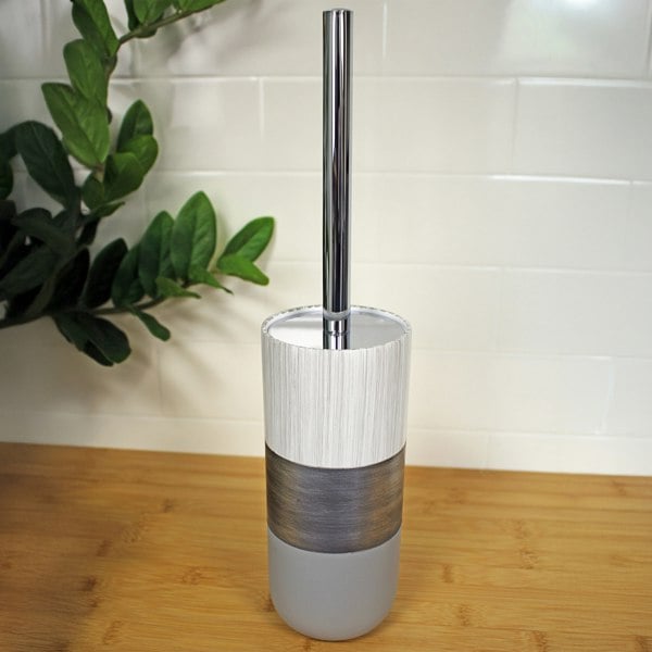 Showerdrape Luxe Grey/White Toilet Brush & Holder