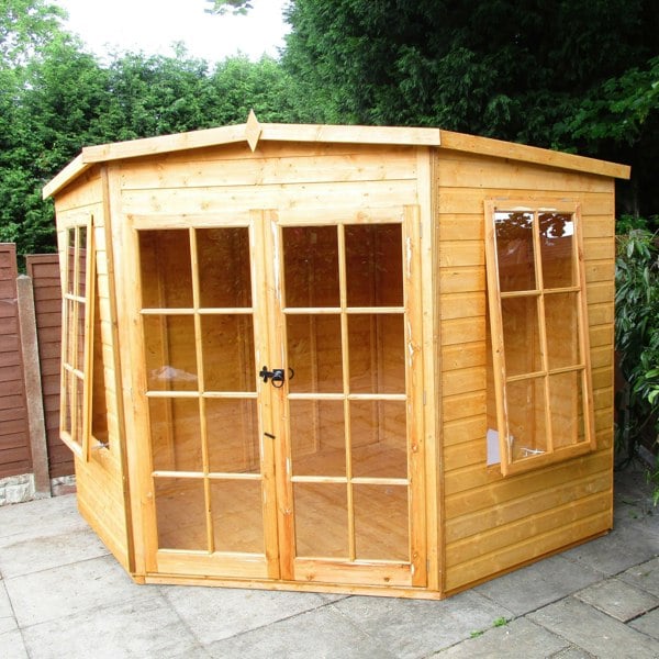 Shire Hampton 8x8 Corner Summerhouse 12mm Interlock Cladding - Best Shed