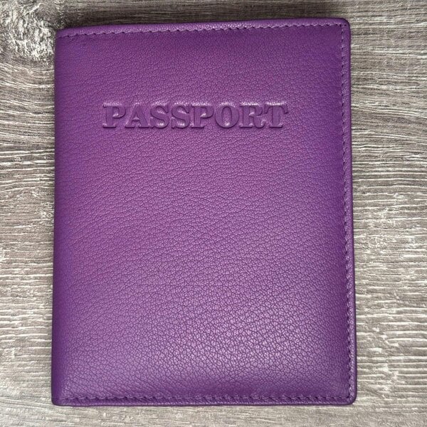 London Leathergoods Genuine Leather RFID Passport Cover - Purple