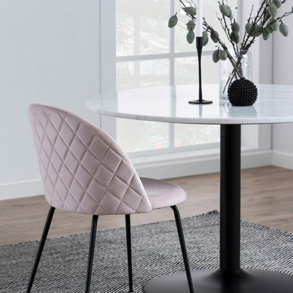 Furniture To Go Tarifa Round Dining Table with White Polished Marble Top and Black Base