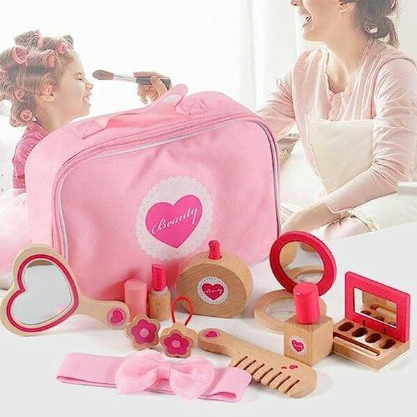 HYGRAD BUILT TO SURVIVE Kid's Wooden Make Up Toy Set Make Over Princess Make Up Toy Pretend Play Vanity Salon Girls Make Up Toy Set Gift HYGRAD®