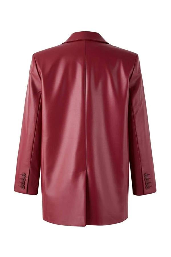 WOVCOR Woven Oversize Faux Leather Blazer Jacket