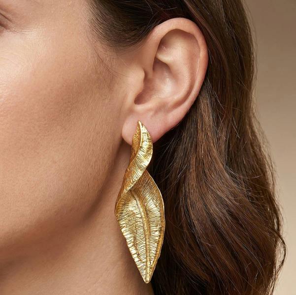 Pia Hope Renewed Gold-Tone Leaf Statement Studs