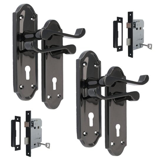 EDH Door Hardware Askworth Black Nickel Internal Lock Door Handle Set + 3 Lever MORTICE SASH Lock