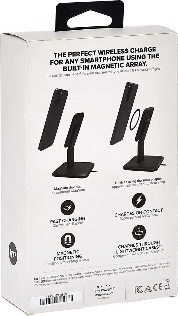 Mophie Qi 15W Snap+ Wireless Charging Stand Black with 20W USB C UK Plug