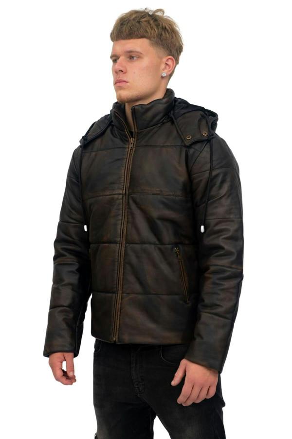 Infinity Leather Mens Puffer Leather Bomber Jacket-Augsburg