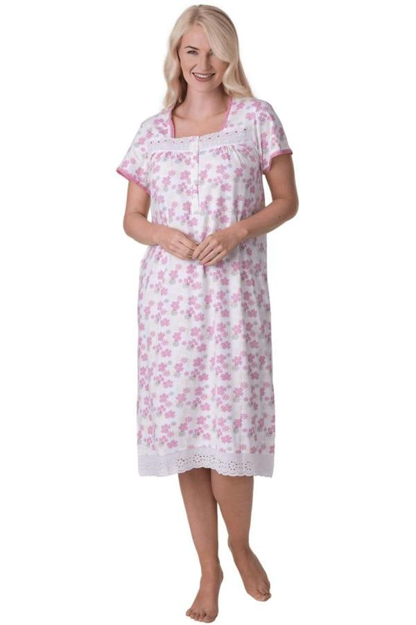 Womens Lightweight Jersey Cotton Short Sleeve Floral Nightdresses 