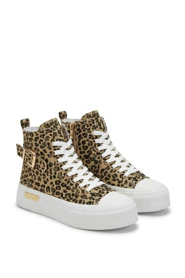 Dana High Top Lace Up Platform Ankle Trainers With Decorative Detail - Leopard_wb