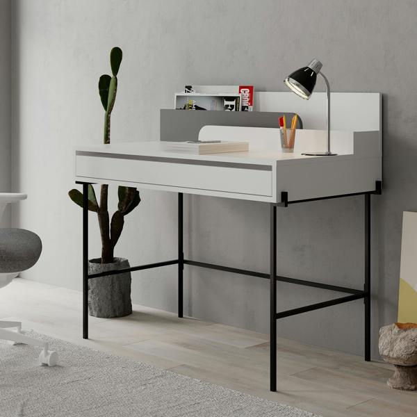 Decortie Leila Modern Desk White Anthracite Grey Multipurpose Study Modern Desk Width 110cm
