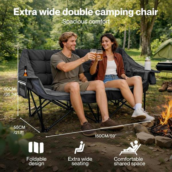 Levede Folding Double Camping Chair 2 Seater Outdoor Sofa Chair Heavy Duty 300KG