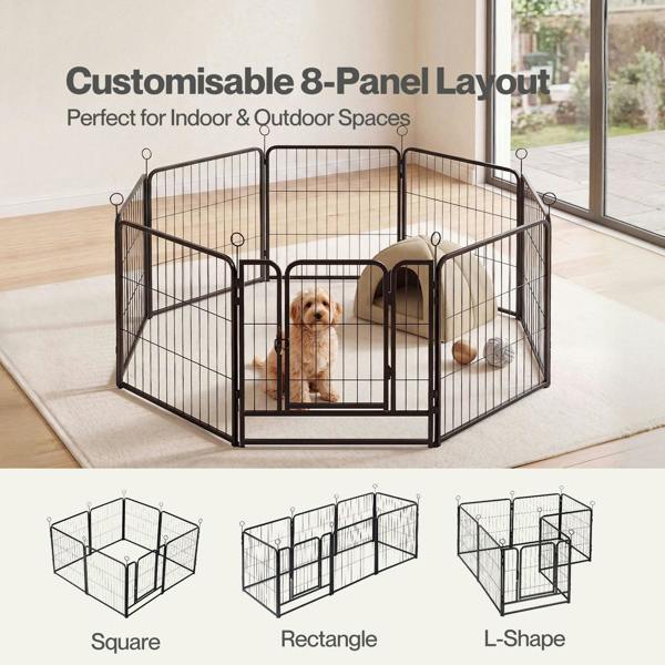 Skylos Dog Pen 8 Pcs Steel 60cm Foldable Indoor Outdoor Pet Enclosure Black