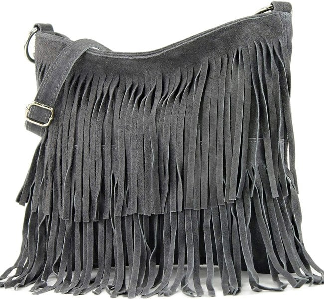 Kitise Italian Real Suede Leather Fringed Shoulder - Cross body Handbag