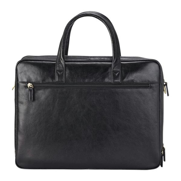 Infinity Leather Genuine Leather Laptop Black Satchel Messenger Crossbody Shoulder Bag - Belmont