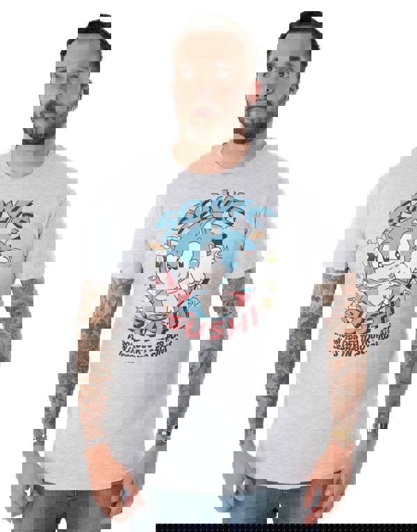 Sonic the Hedgehog Mens Grey Sonic Sushi Short Sleeved T-Shirt