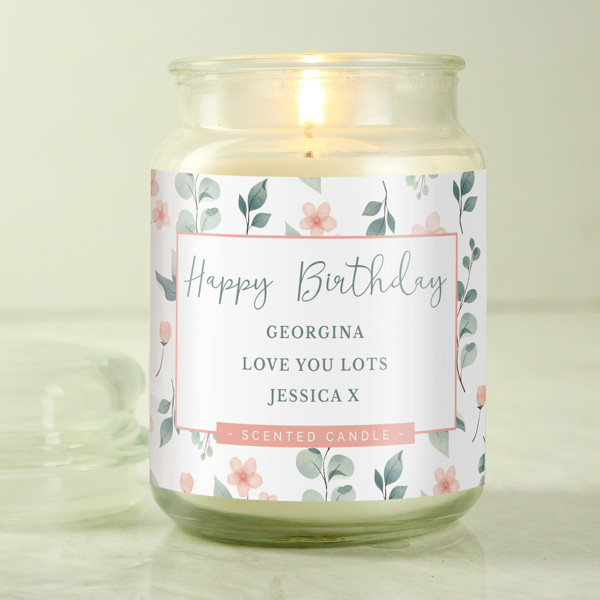 Personalised Memento Company Personalised Floral Large Scented Jar Candle