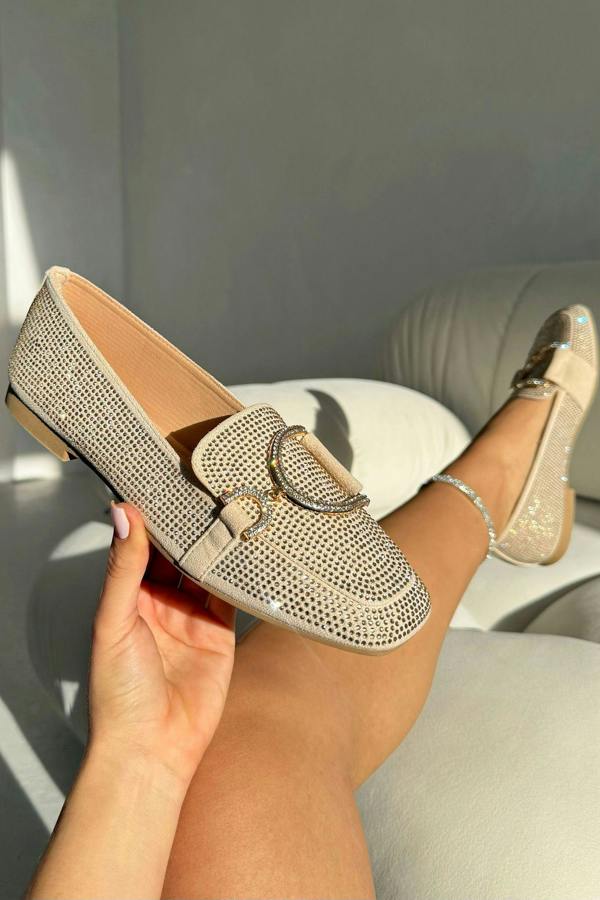 Crystal Imperial Suede Loafers Nude finished with slip on Loafers