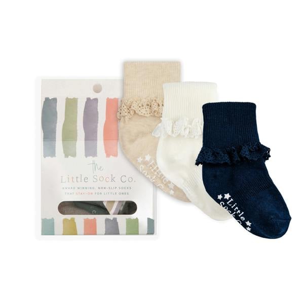Little Sock Co. Gift Box of Socks - 3 Pairs of Frilly Non-Slip Stay-on Socks