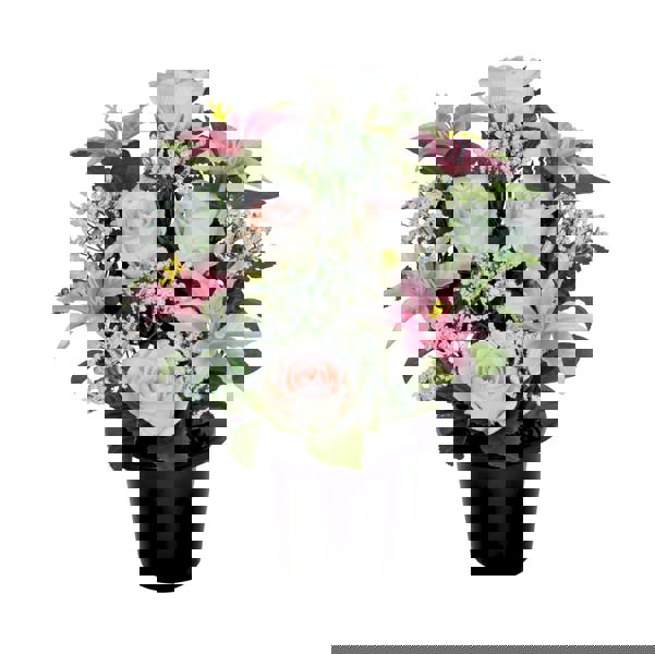 Memorials Direct Premium Artificial Grave Flowers – 29cm Pink Frontal Lily With Rose & Fern & Gypsophila | Memorial Vase Pot