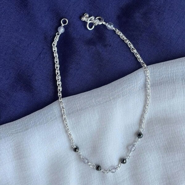 The Colourful Aura Sterling Silver black beaded Summer Indie Boho Indian Payal Anklet