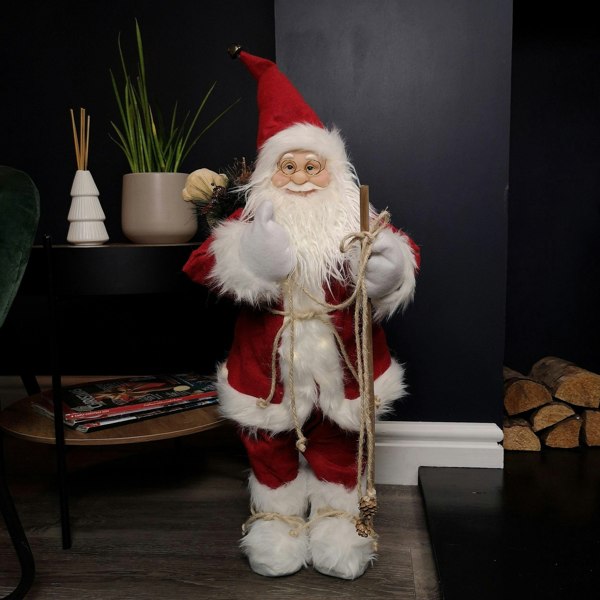 Samuel Alexander 60cm Battery Operated Red Standing Light up Santa Claus with Brown Woven Sack