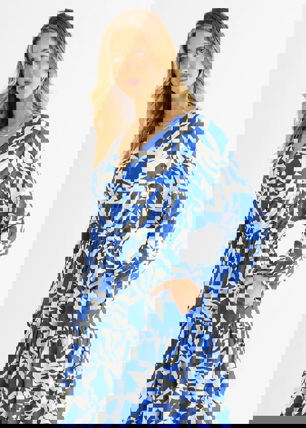 Gini London Blue Abstract Wrap Elasticated Waist Midaxi Dress