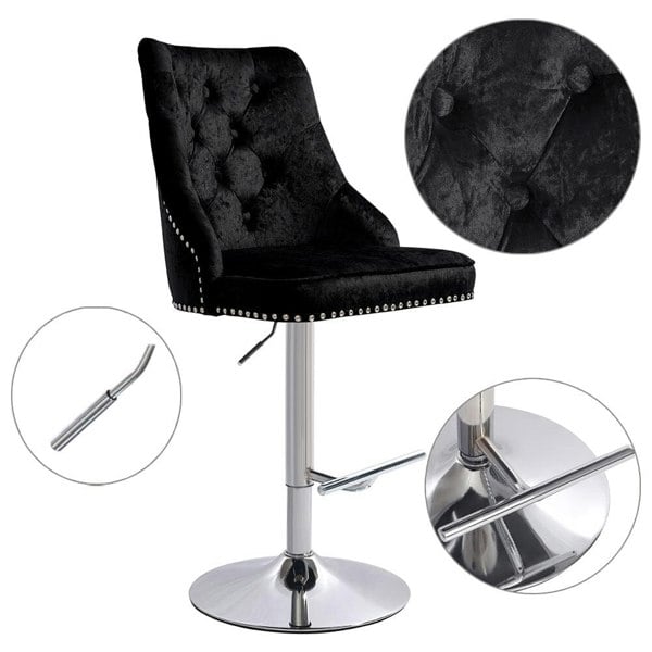 Black Adjustable Bar Stool with Floral Velvet Upholstery Living and Home