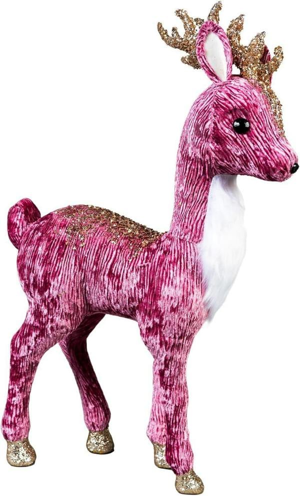 52cm Burgundy Reindeer Christmas Figurine with Polystyrene Finish, Gold Sequin Details and Glitter Accents for Seasonal Home Display image 1