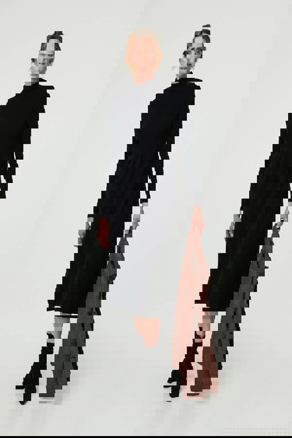 Black | Textured High Neck Midi Jumper Dress
