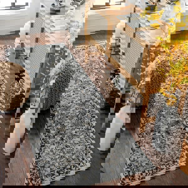 Livabliss Lavadora-Washable Black Beige Grey Traditional Vintage Boho Rug