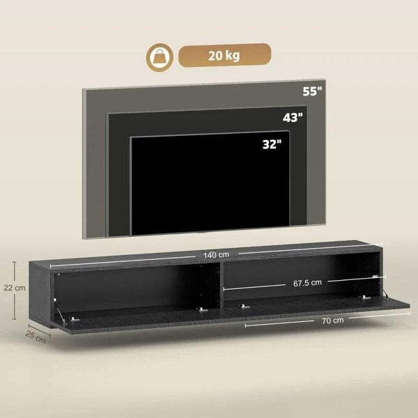 140cm Floating TV Stand, Wall Mount TV Unit with Cable Management Hole, Fits up to 72" TV, Black