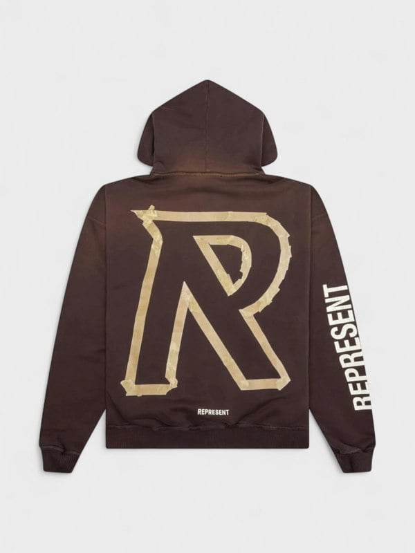 Represent Masking Tape Initial Zipped Hoodie Cedar Brown