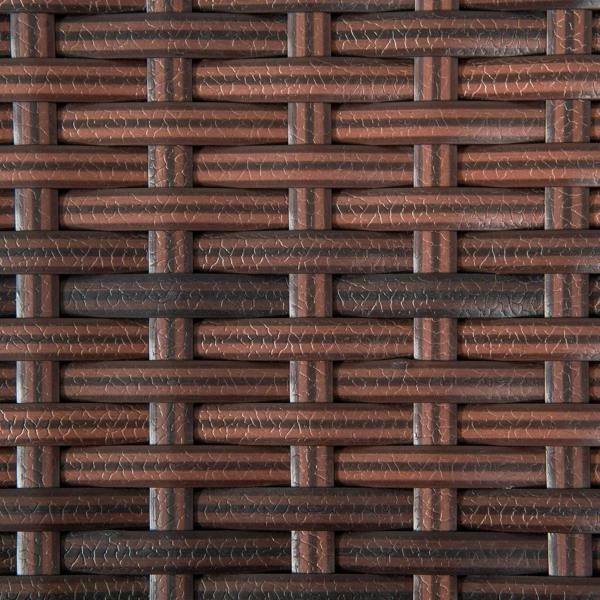 Close-up of brown woven rattan-style tabletop pattern in rectangular strips