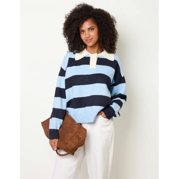 Blue Vanilla Stripe Knit Polo Jumper