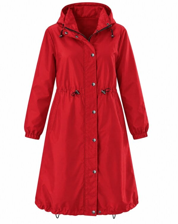 Pia Red Lightweight Raincoat, Water-Repellent, Detachable Hood, Drawstring XL