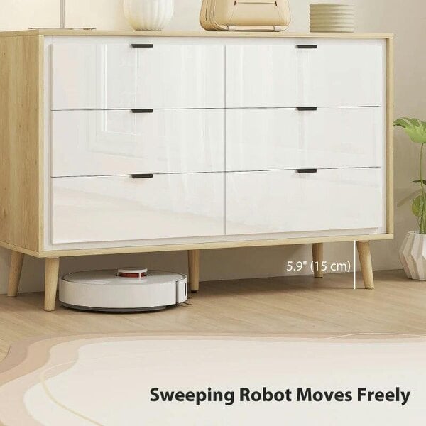 Storage Cabinet, Chest of Drawers with 6 Drawers and 5 Legs for Bedroom, High Gloss White