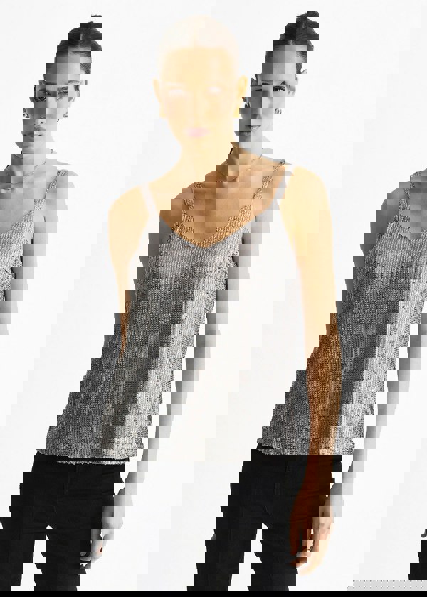 Gini London Silver Sequin V Neck Cami Top