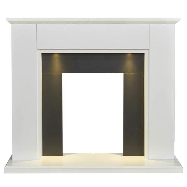 Adam Eltham Fireplace in Pure White & Black with Downlights, 45 Inch