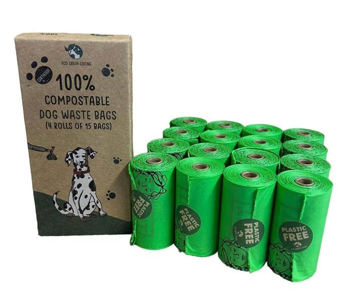 Eco Green Living Compostable Dog Waste Bags - EGL - 4 x 4 Rolls of 15 Bags - 240 Bags