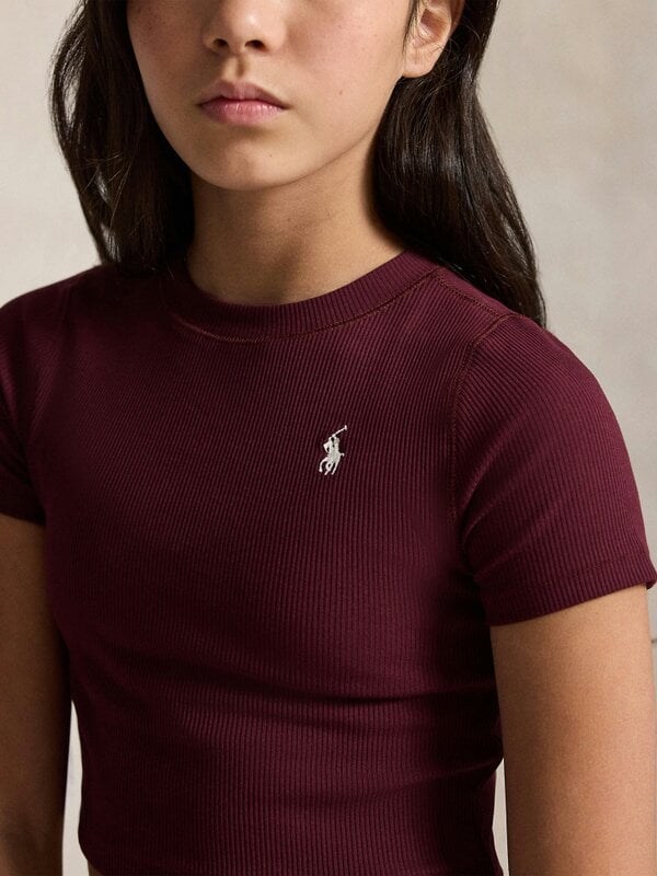 Ralph Lauren Kids Ralph Lauren Girls Rib Knit Logo T-Shirt in Red