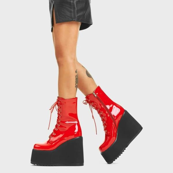 Lamoda Pretty Fly Women Red Patent Strappy Platform Sandals Summer Party