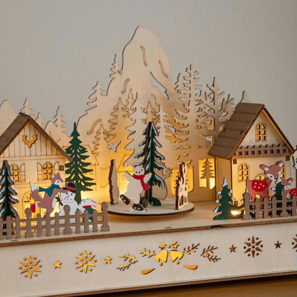 Samuel Alexander 28cm Light Up Wooden Winter Village Christmas Scene with 8 Warm White LEDs