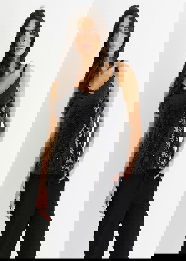 Gini London Black Sequin V Neck Cami Top